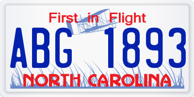 NC license plate ABG1893