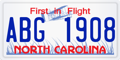 NC license plate ABG1908