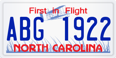 NC license plate ABG1922