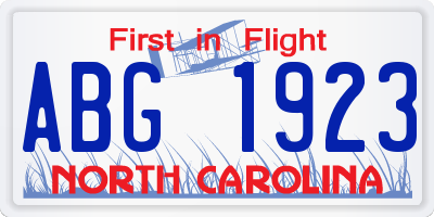 NC license plate ABG1923