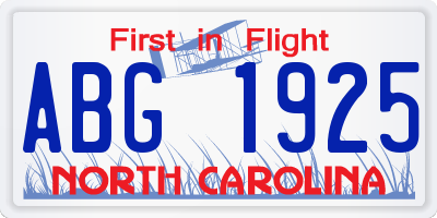 NC license plate ABG1925