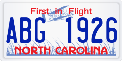 NC license plate ABG1926