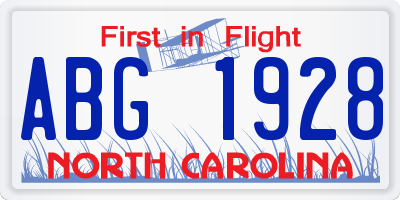 NC license plate ABG1928
