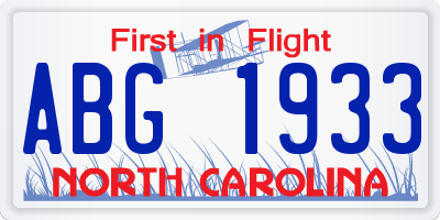 NC license plate ABG1933