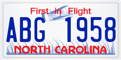 NC license plate ABG1958