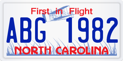 NC license plate ABG1982