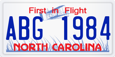 NC license plate ABG1984