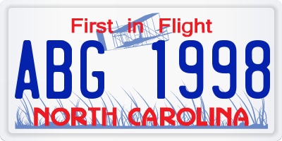 NC license plate ABG1998