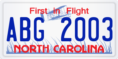 NC license plate ABG2003