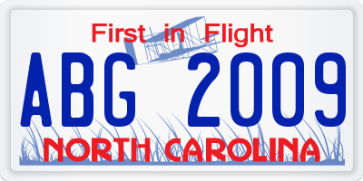 NC license plate ABG2009
