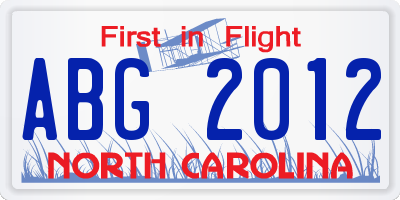 NC license plate ABG2012