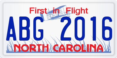 NC license plate ABG2016