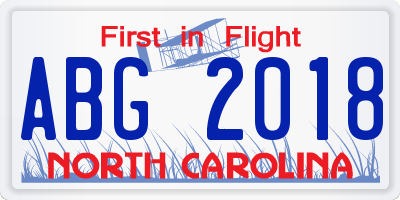 NC license plate ABG2018