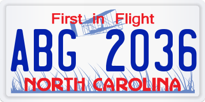 NC license plate ABG2036