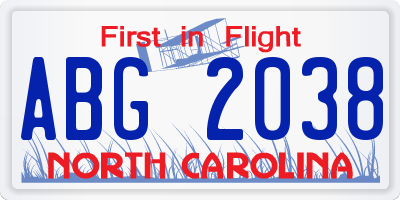 NC license plate ABG2038