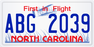 NC license plate ABG2039