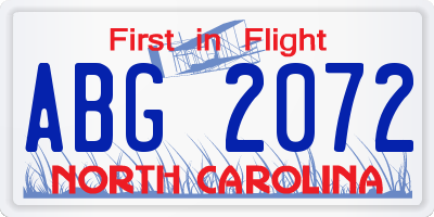 NC license plate ABG2072