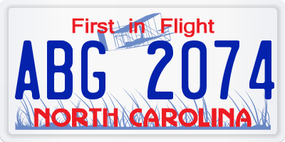 NC license plate ABG2074