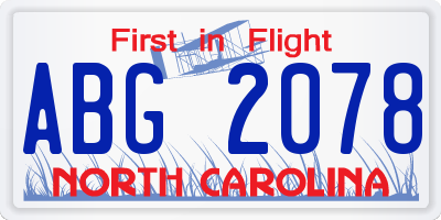 NC license plate ABG2078