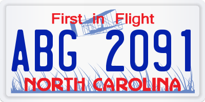 NC license plate ABG2091