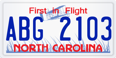 NC license plate ABG2103
