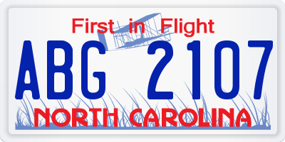 NC license plate ABG2107