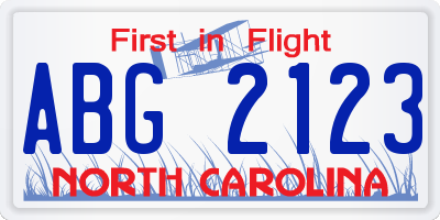 NC license plate ABG2123