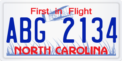 NC license plate ABG2134