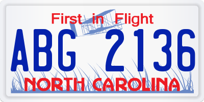 NC license plate ABG2136