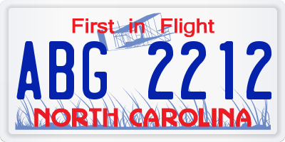 NC license plate ABG2212