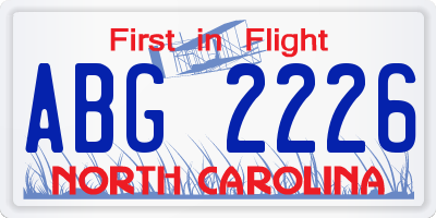 NC license plate ABG2226