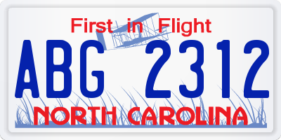 NC license plate ABG2312