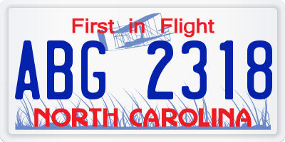 NC license plate ABG2318