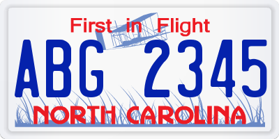 NC license plate ABG2345