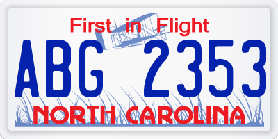 NC license plate ABG2353