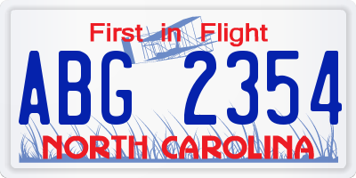 NC license plate ABG2354