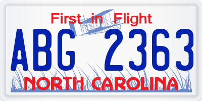 NC license plate ABG2363