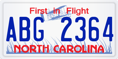 NC license plate ABG2364