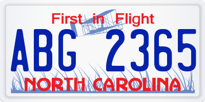 NC license plate ABG2365