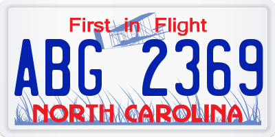 NC license plate ABG2369