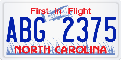 NC license plate ABG2375