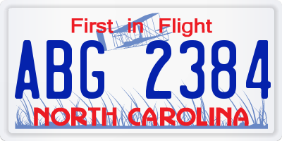NC license plate ABG2384
