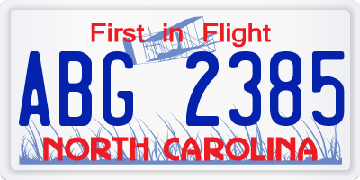 NC license plate ABG2385