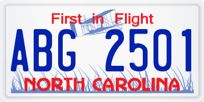 NC license plate ABG2501