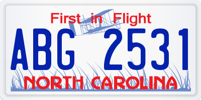 NC license plate ABG2531