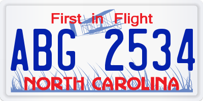 NC license plate ABG2534