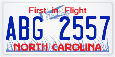 NC license plate ABG2557