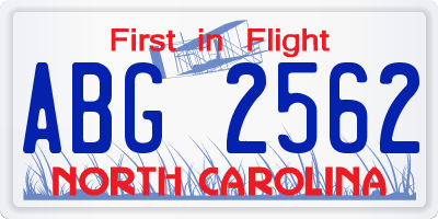 NC license plate ABG2562