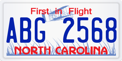 NC license plate ABG2568