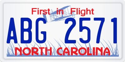 NC license plate ABG2571